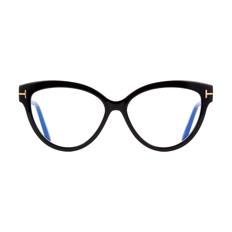 Tom Ford Eyeglasses Cat Eye Full Rim, Shiny Black Frame And Clear Demo Lenses Lens Ft5763-B001
