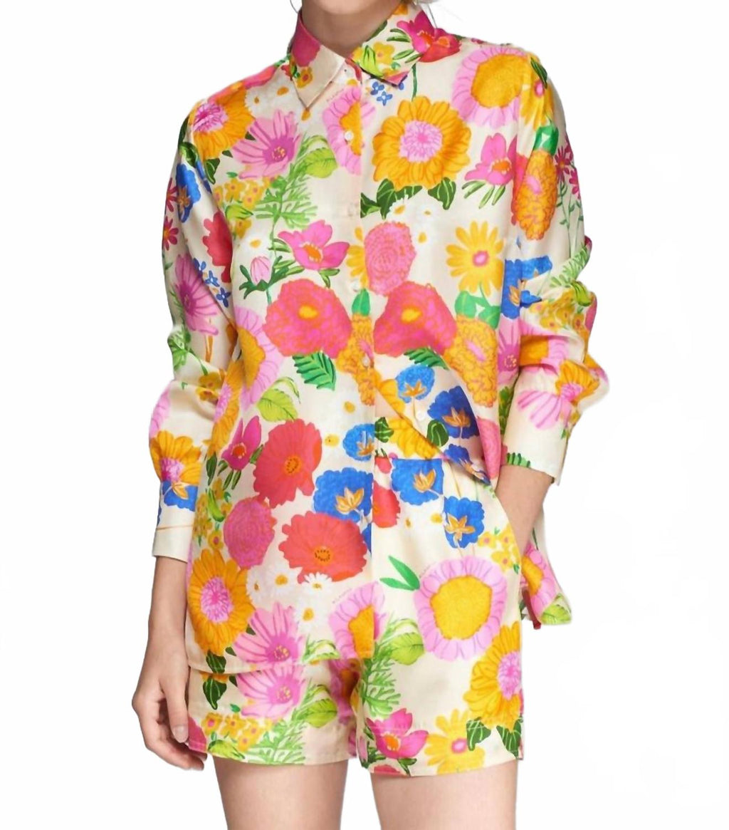 Satin Floral Print Blouse In Multi
