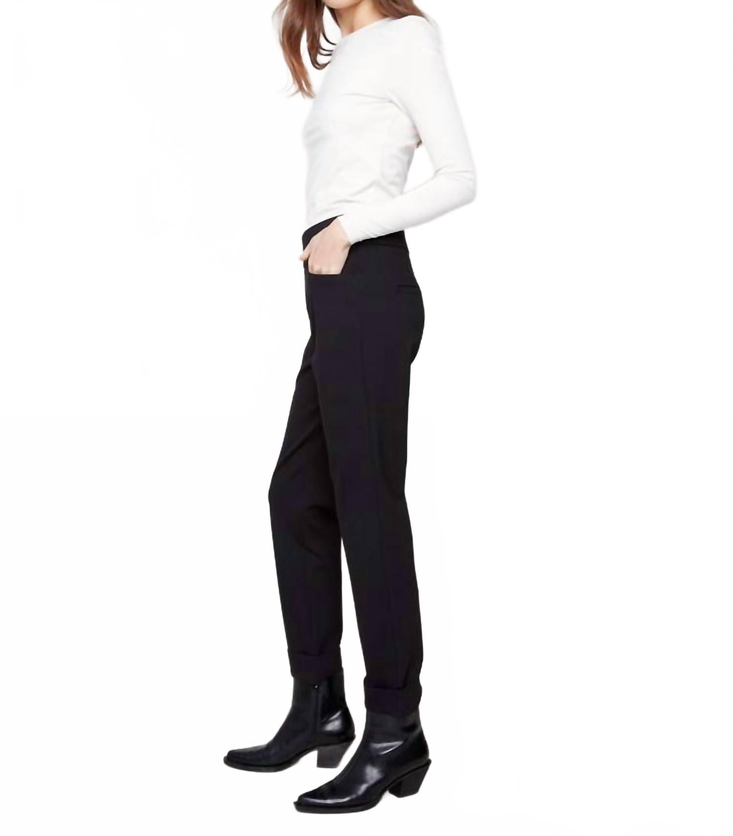 Rolled Cuff Straight Leg Pants With Pockets In Navy