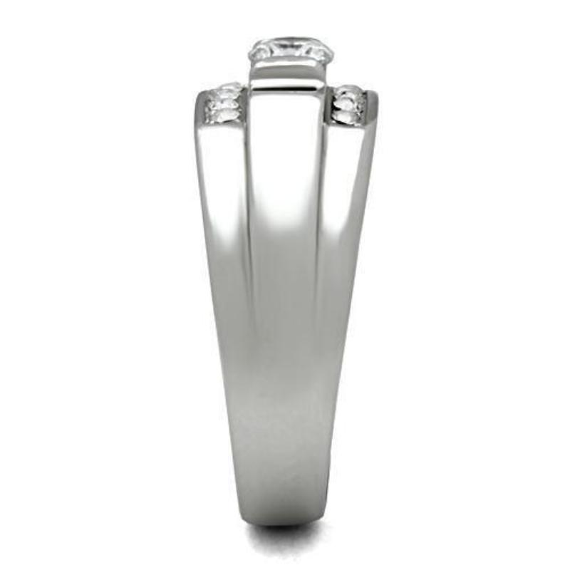 High polished (no plating) Stainless Steel Ring with AAA Grade CZ in Clear