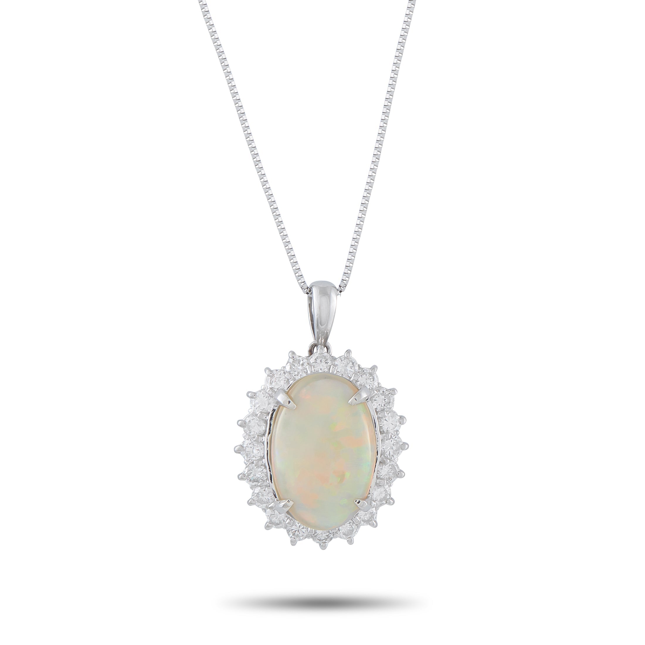 LB Exclusive Platinum 1.10ct Diamond and Opal Pendant Necklace MF19-041026