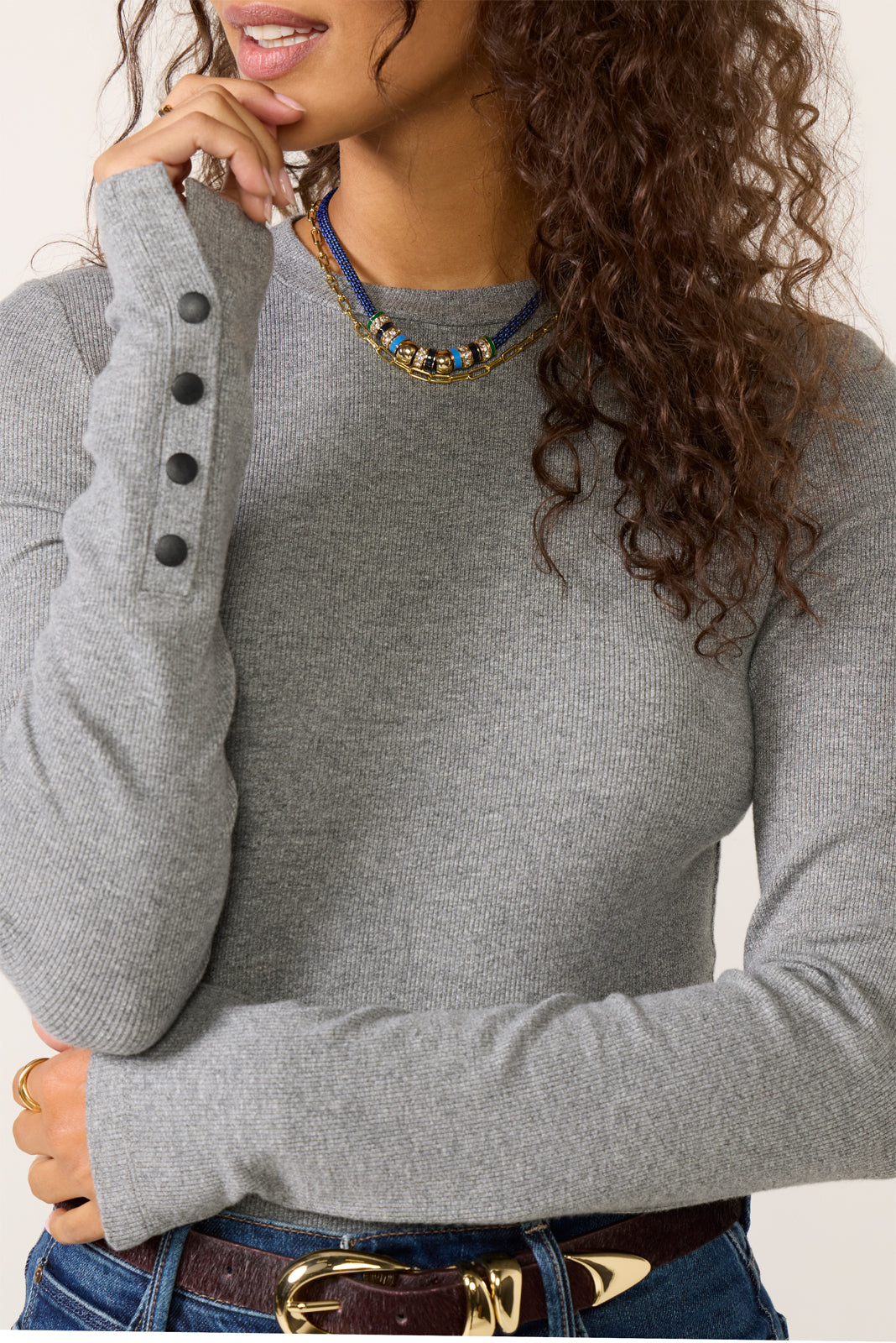 Women's Rilo Ribbed Snap Long Sleeve Top