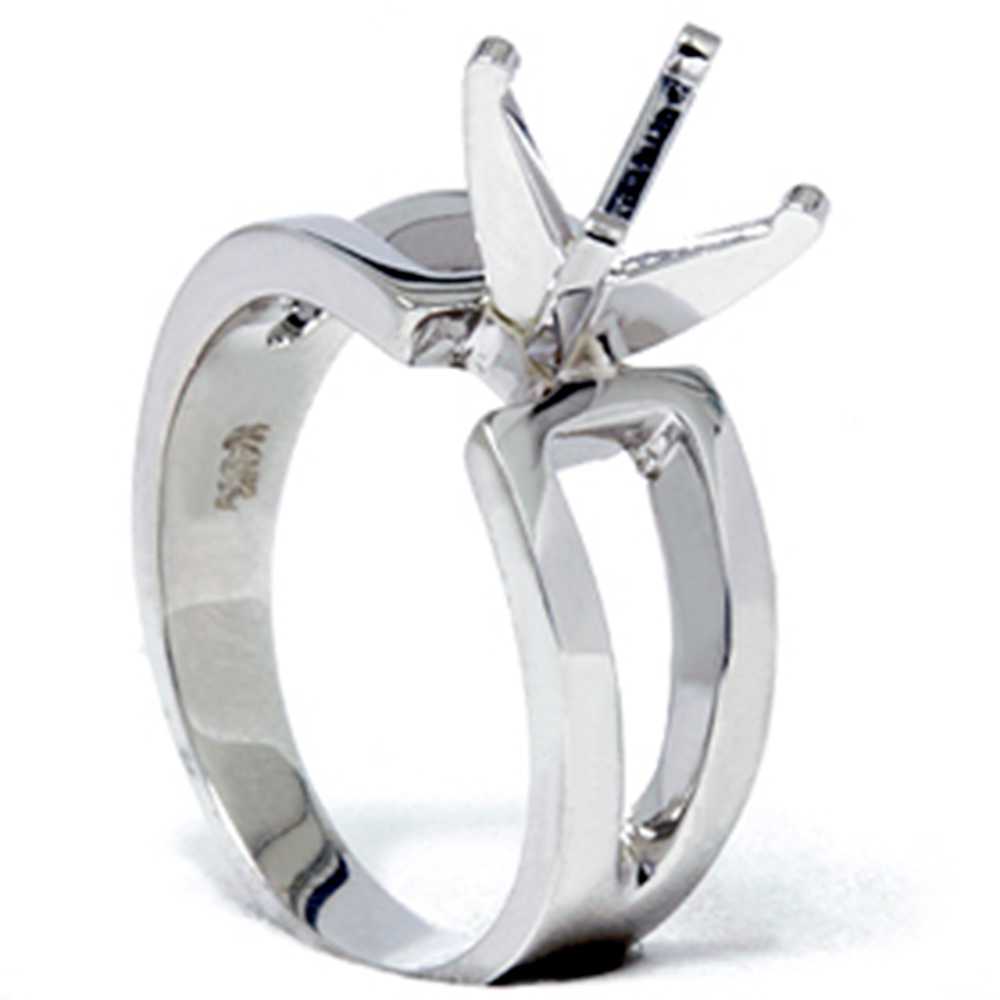 Contemporary Solitaire Engagement 14K White Gold Ring Setting Size Selectable