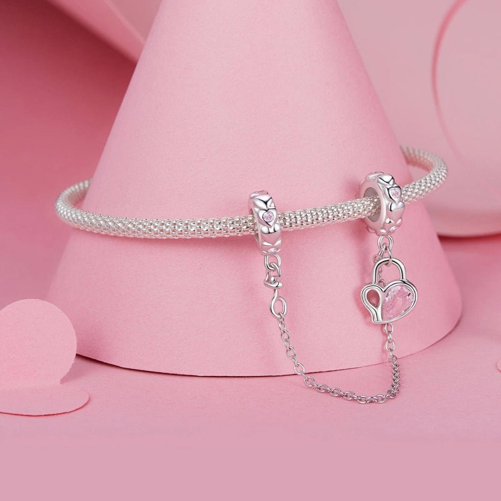 Delicate Pink Crystal Heart Safety Chain Charm