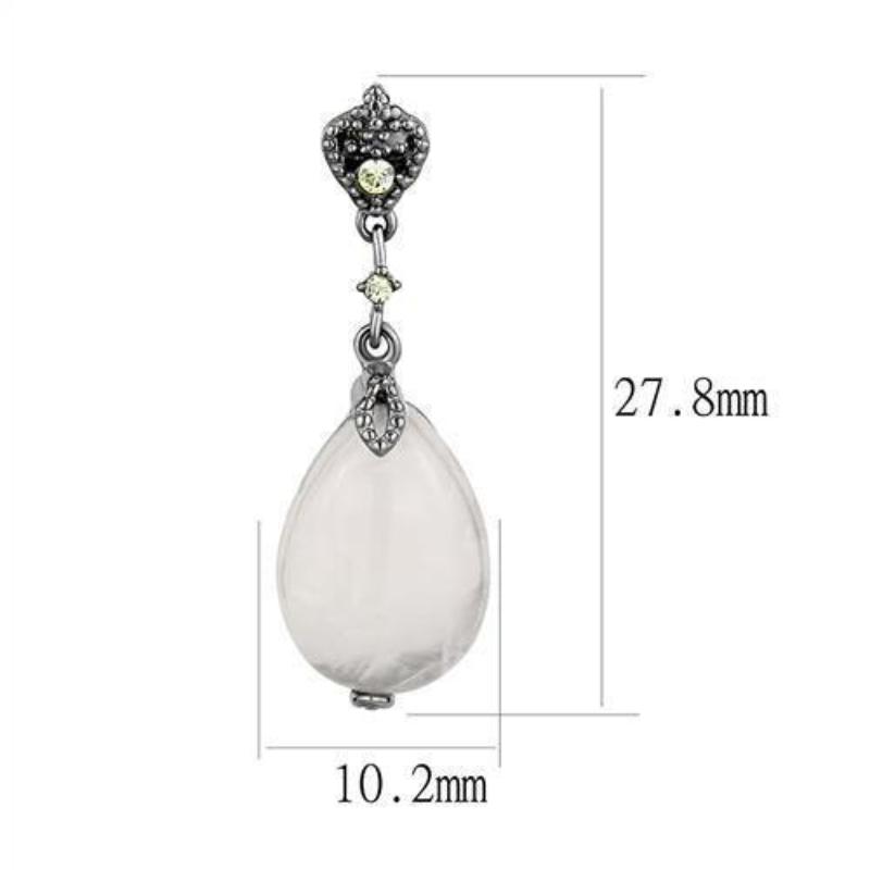IP Light Black Stainless Steel Earrings with Precious Stone PINK CRYSTAL in Light Rose