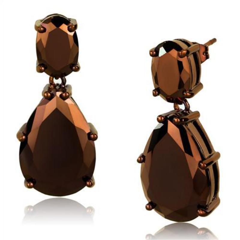 IP Coffee light Brass Earrings with AAA Grade CZ in Light Coffee