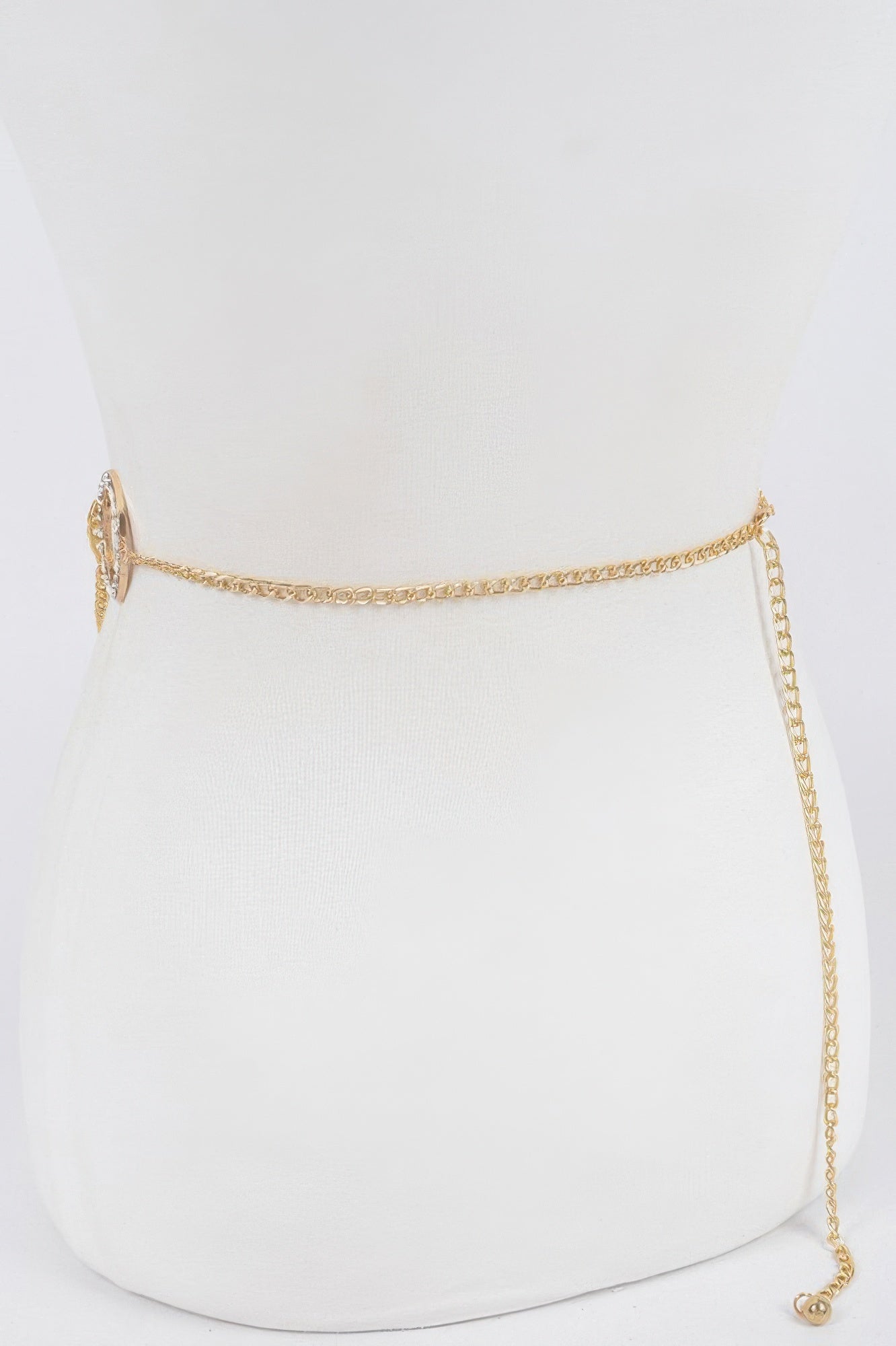 Metal Chain Waist Belt with Decorative Stone Ring