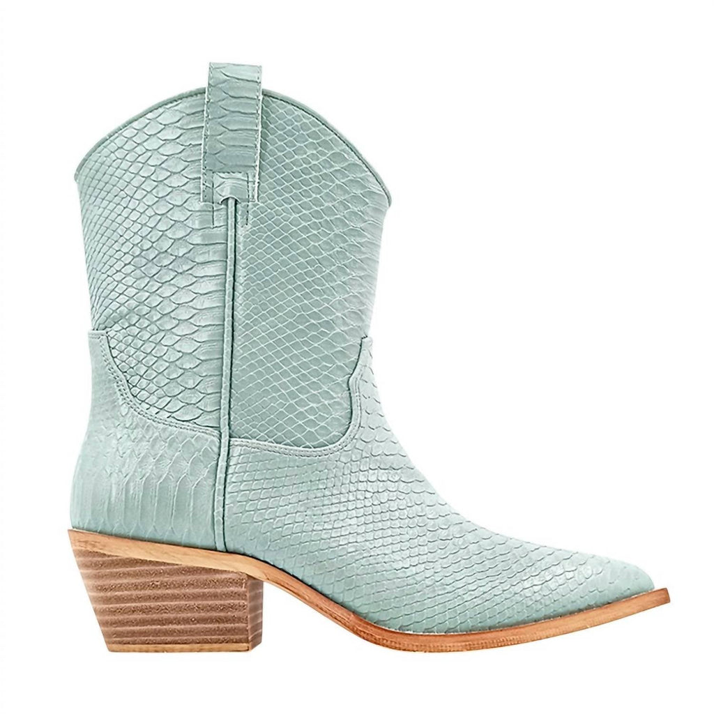 Women's Zouzou Snake Print Pointed Toe Cowboy Boots In Mint