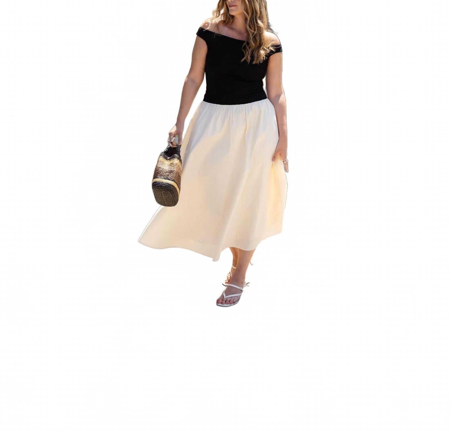 Simone Midi Dress In Black & Ecru
