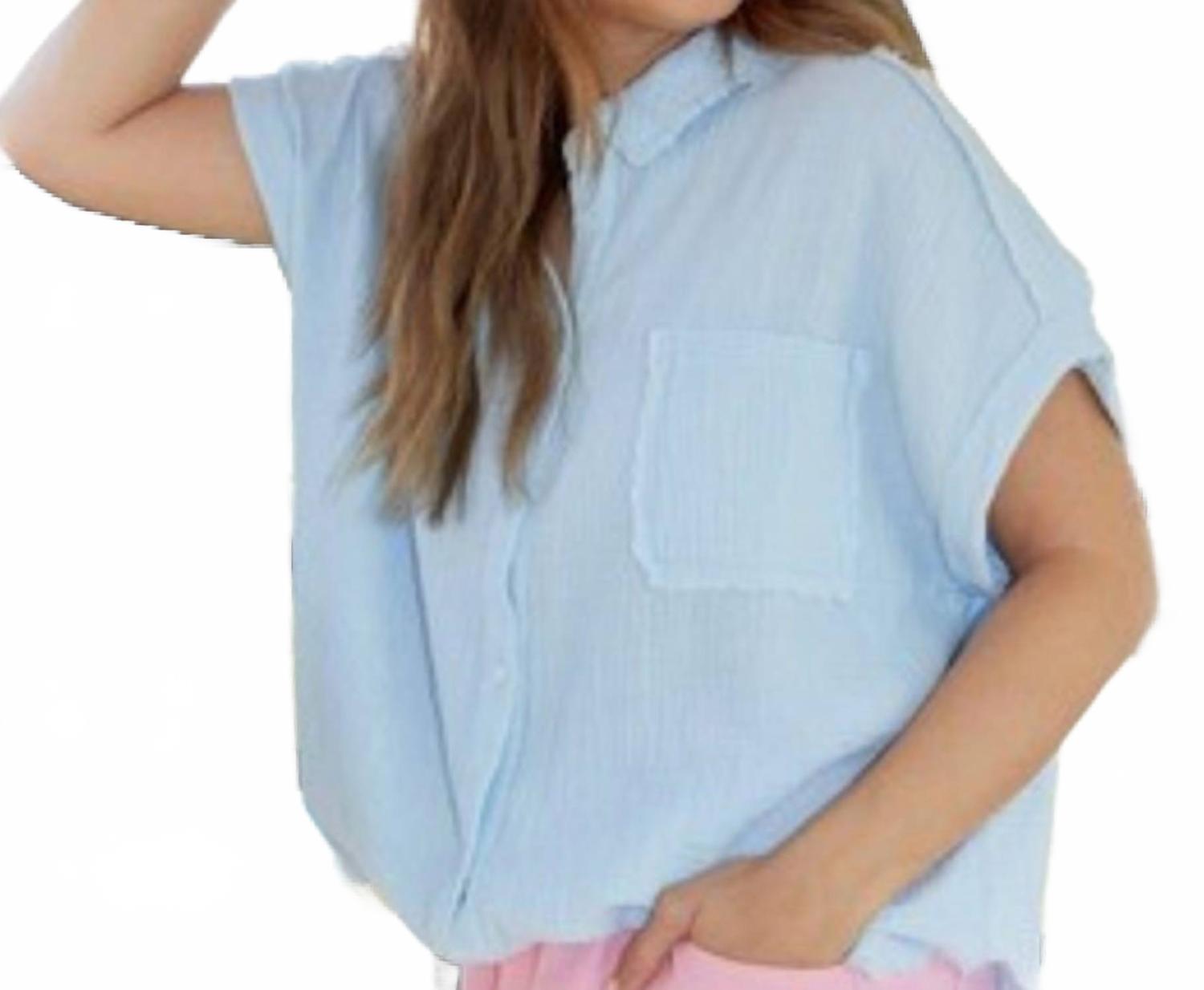 Pool Party Sequin Patch Shirt In Baby Blue