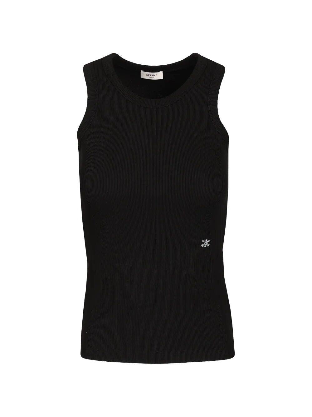 Celine Women Ribbed Silk And Cotton Tank Top