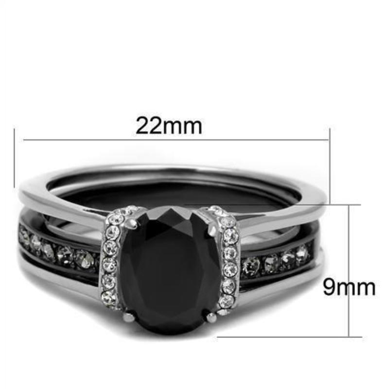 Two-Tone IP Black Stainless Steel Ring with Synthetic Synthetic Glass in Jet