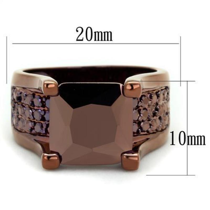 IP Coffee light Brass Ring with AAA Grade CZ in Light Coffee