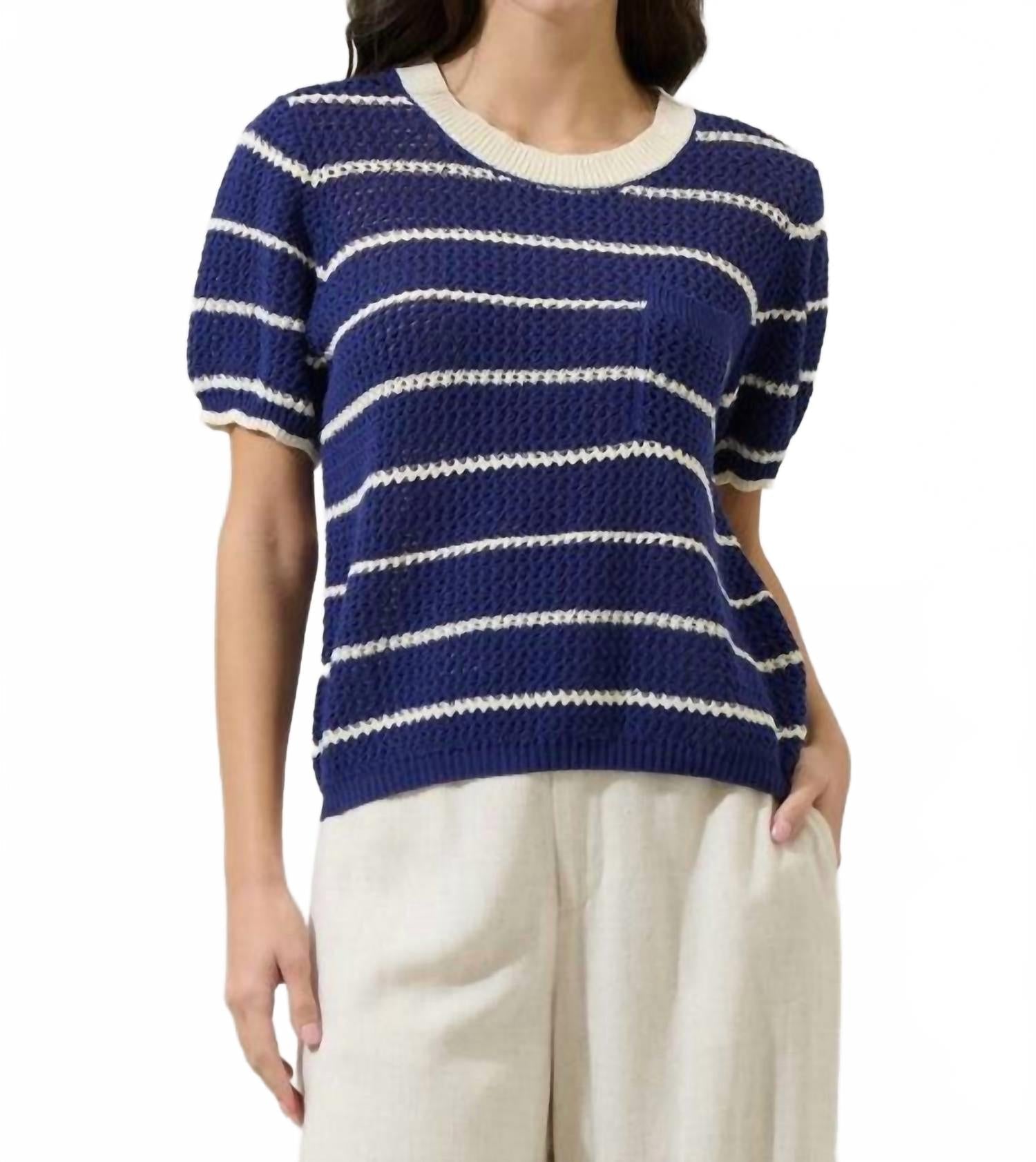 Dannah Stripe Crochet Sweater Top In Multi