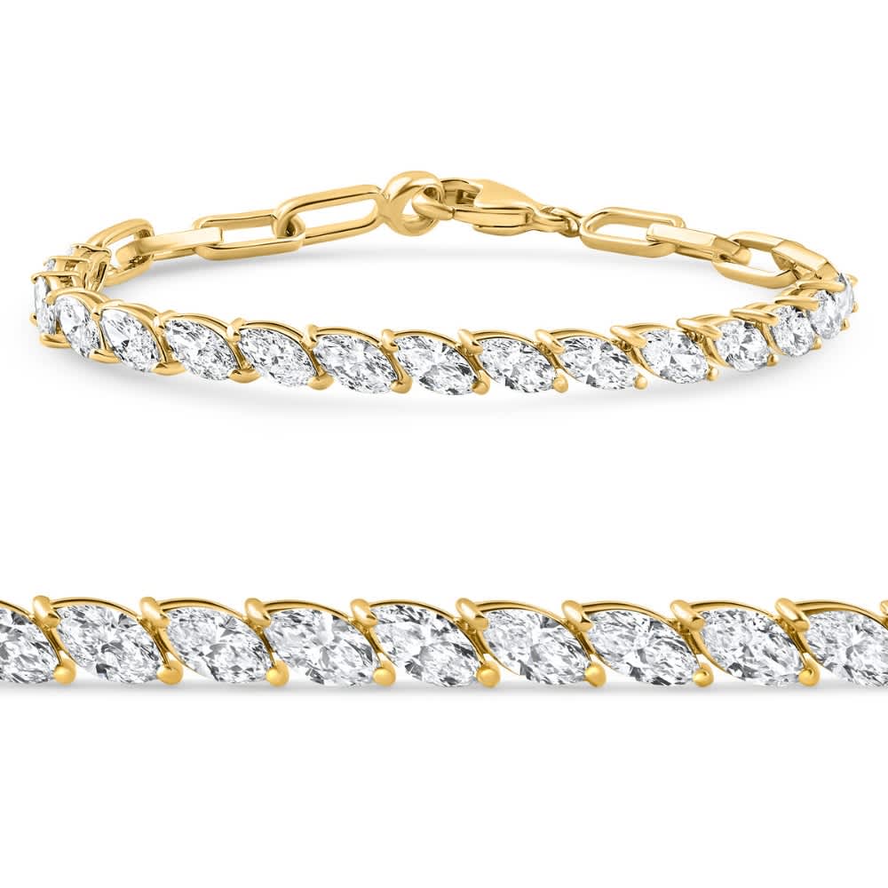 5 1/2Ct Marquise Diamond Tennis Bracelet Yellow Gold Lab Grown 14k 7" Size: 7