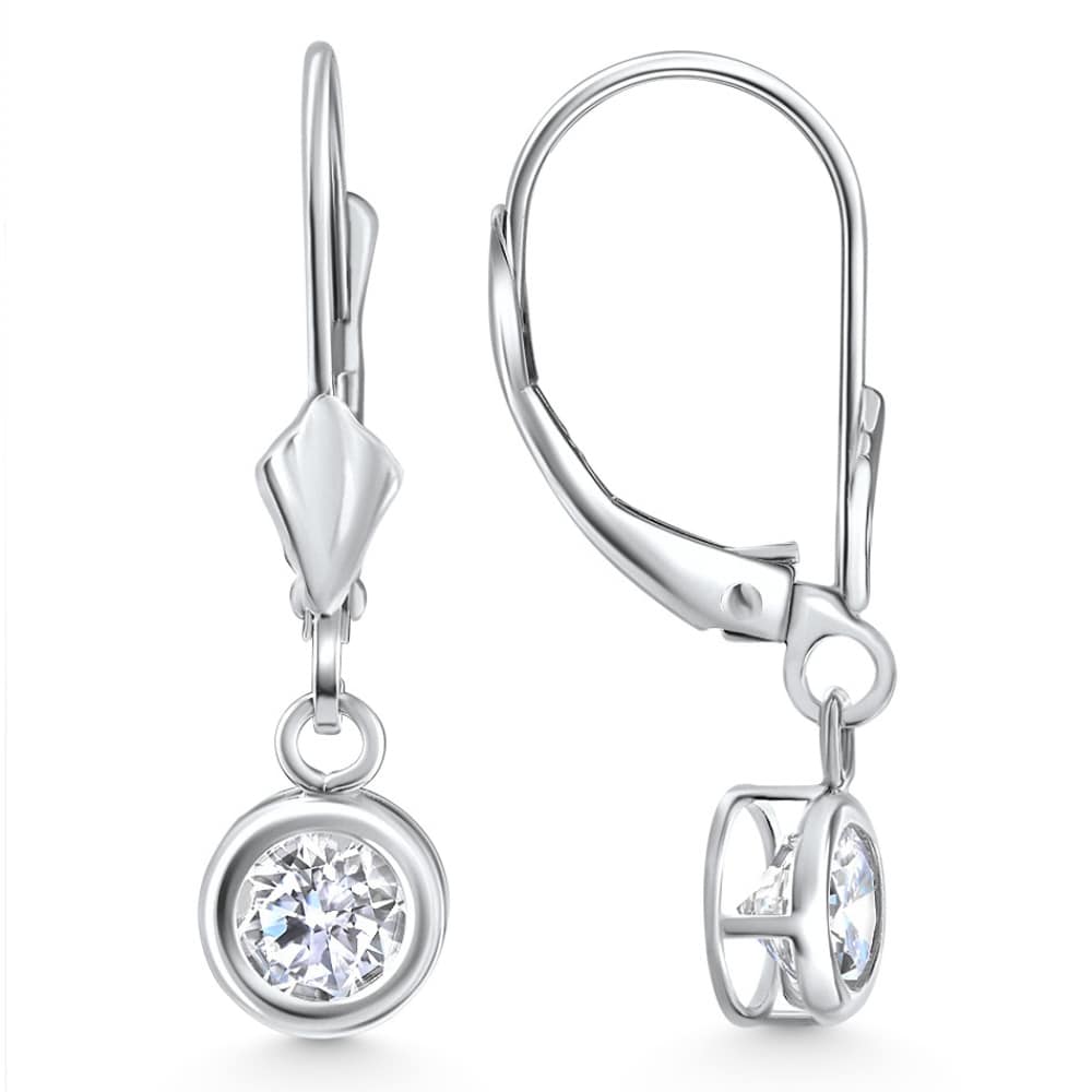 1Ct Diamond Lab Grown Dangle Lever Back Hoop Earrings 14k White Gold