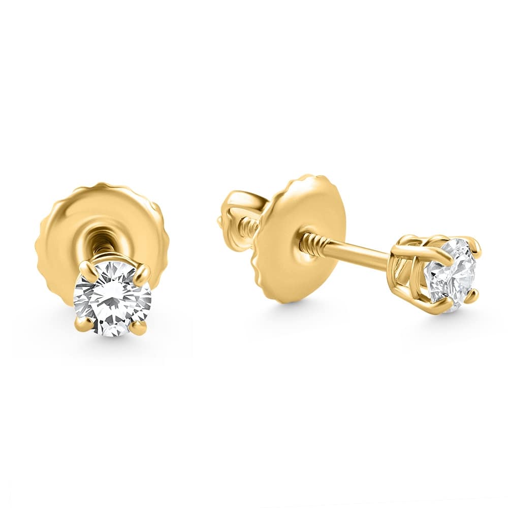 1/4 Ct Diamond Screw Back Studs 14k Yellow Gold Lab Grown Eco Friendly