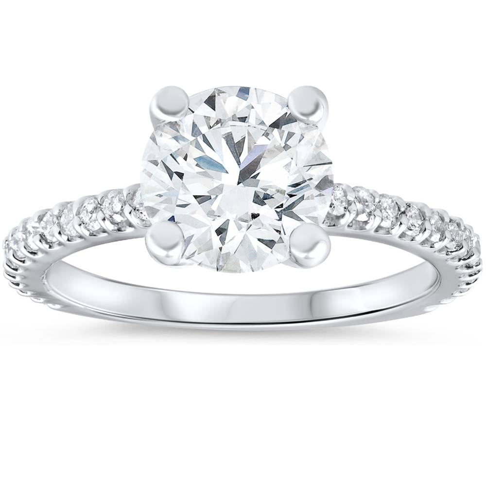 3 Carat Diamond Engagement Solitaire Ring 14K White Gold Lab Grown Round Cut Size Selectable