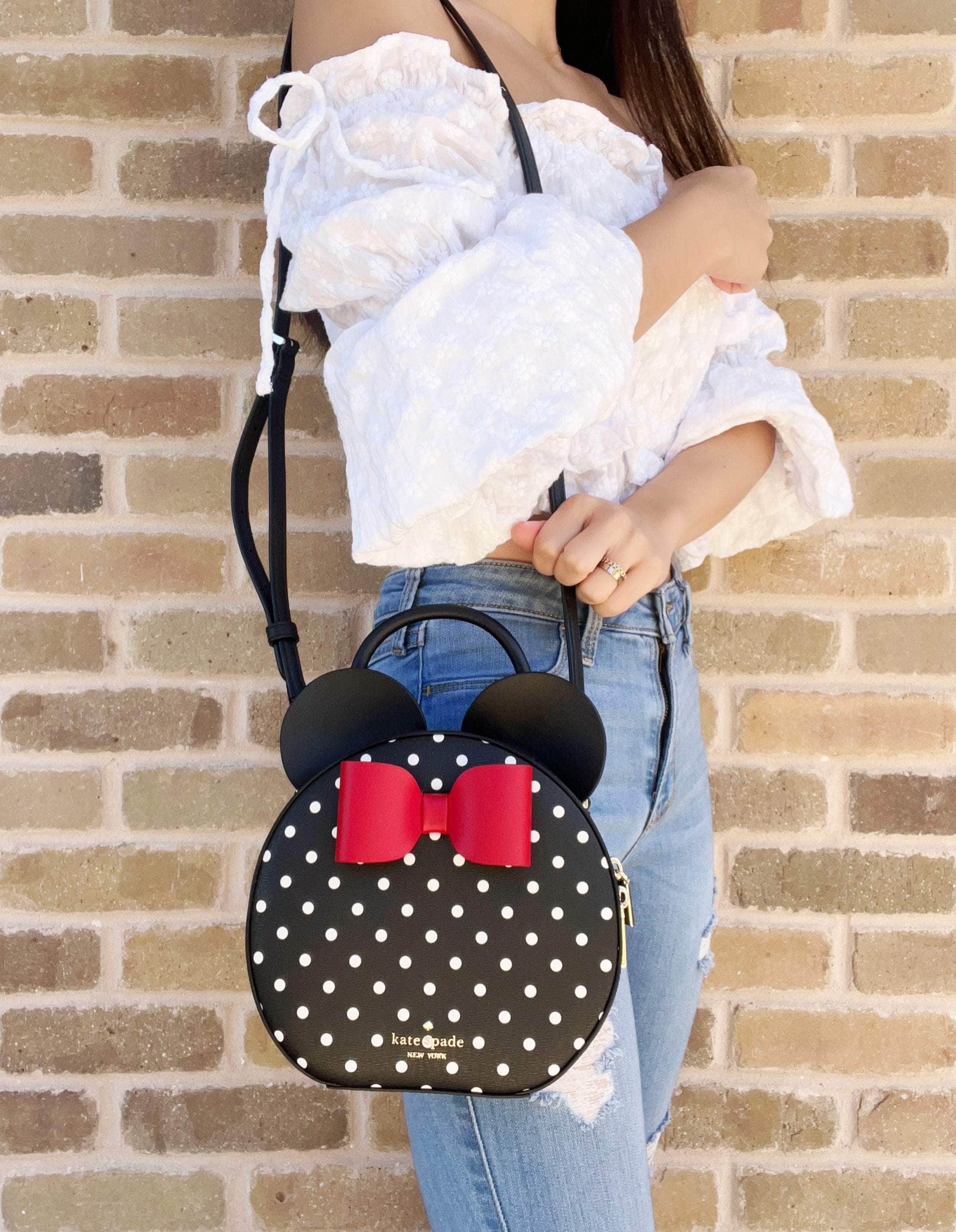 Disney x Kate Spade Minnie Mouse Round Crossbody Bag Black Multi Polka Dot