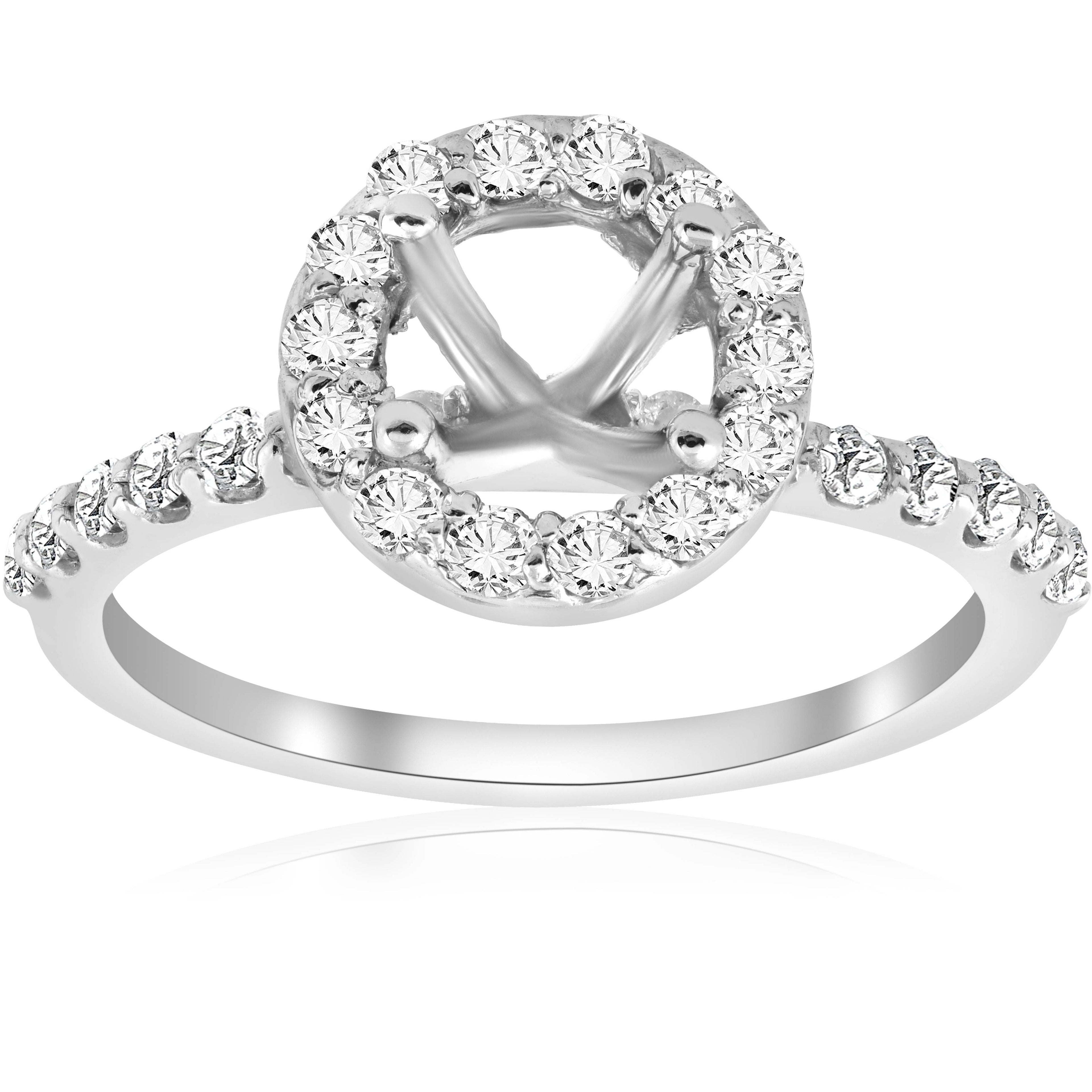 1/2ct Diamond Halo Engagement Ring Setting 14K White Gold Size Selectable