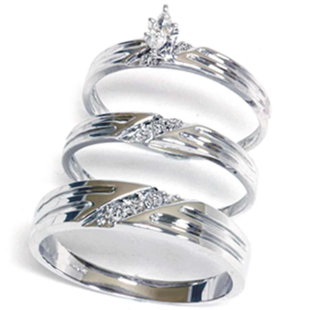 Diamond Matching Mens Womens Engagement Wedding Ring Bridal Set Trio 14K Gold Size Selectable
