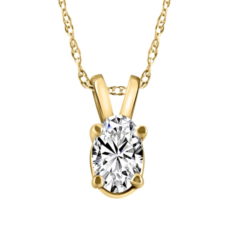 3/8Ct Oval Natural Diamond Solitaire Pendant 14k White or Yellow Gold Necklace