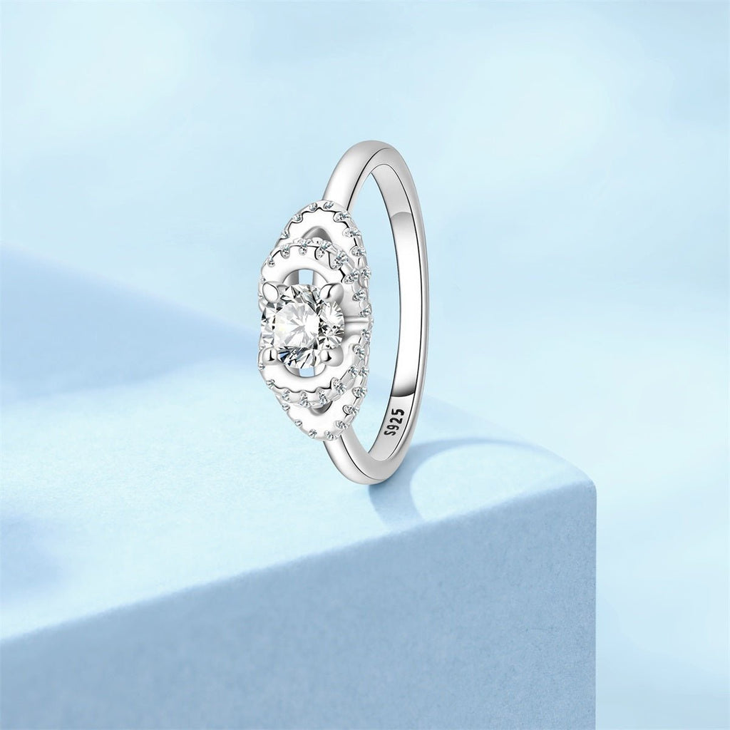 Double Halo Oval Frame Sparkle Ring