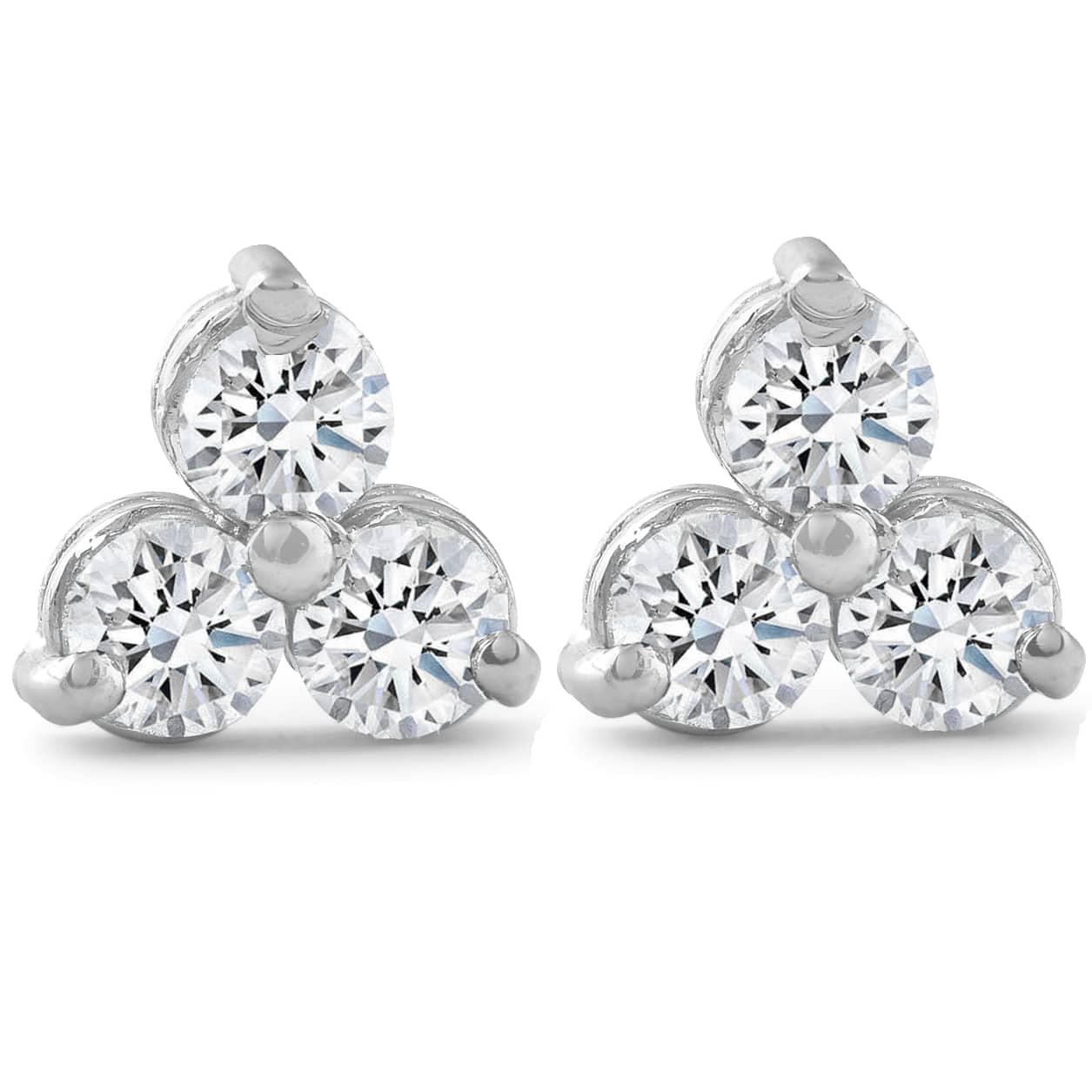 2ct Three Stone Diamond Earrings 14K White Gold