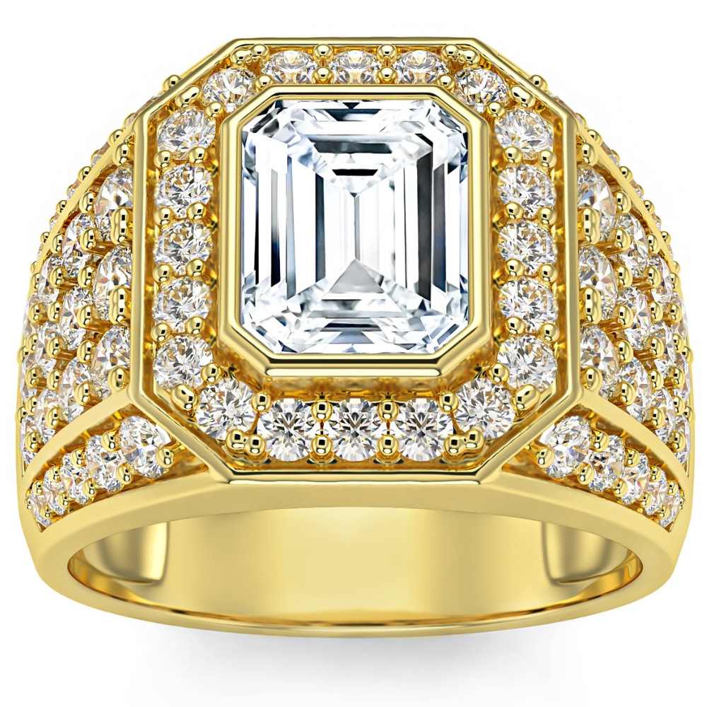 3Ct Emerald Cut Diamond Men's Ring in White, Yellow or Rose Gold Lab Grown