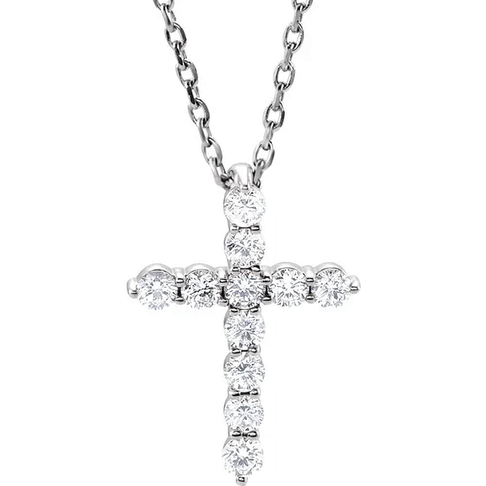 1/4 Ct Diamond Cross 14k White Gold Pendant Necklace