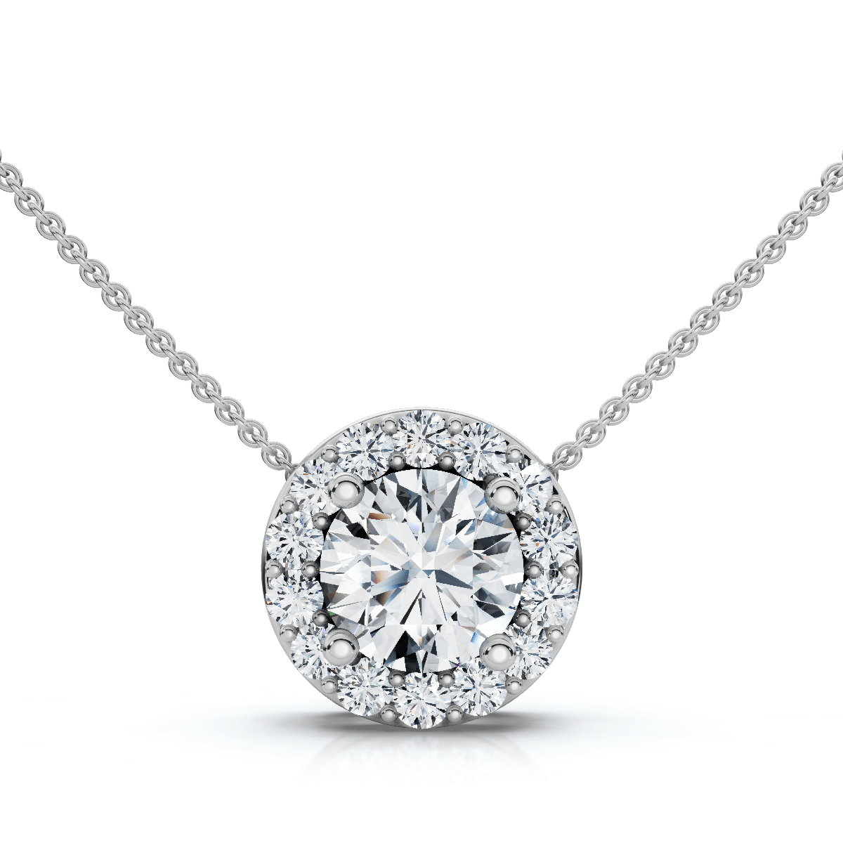 1/2Ct Diamond Halo Pendant Lab Grown 18" Necklace EF/VS