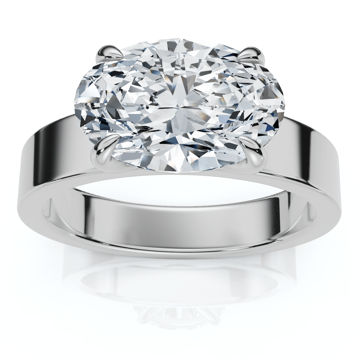 Certified 2Ct Oval East West Cigar Band Solitaire Engagement Ring Lab Grown