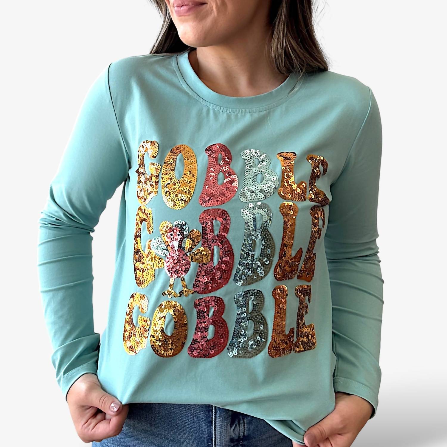 Gobble Long Sleeve Tee In Blue Multi