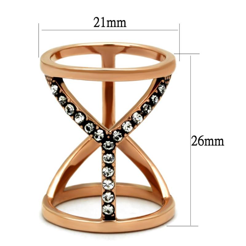 IP Rose Gold(Ion Plating) Stainless Steel Ring with Top Grade Crystal in Clear