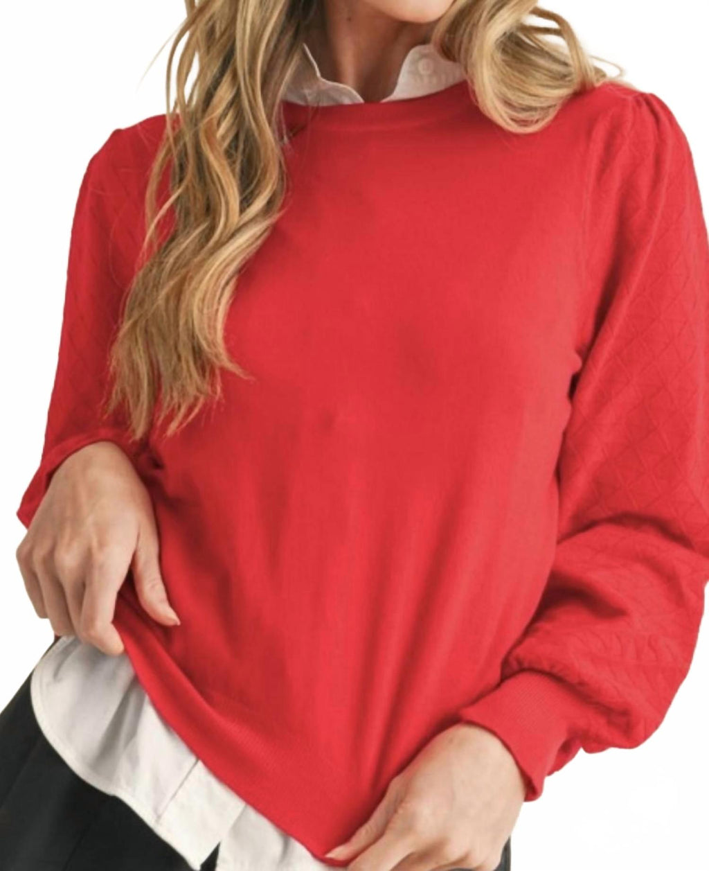 Knit Pointelle Sweater In Red