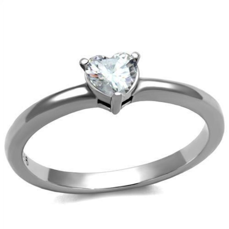 High polished (no plating) Stainless Steel Ring with AAA Grade CZ in Clear