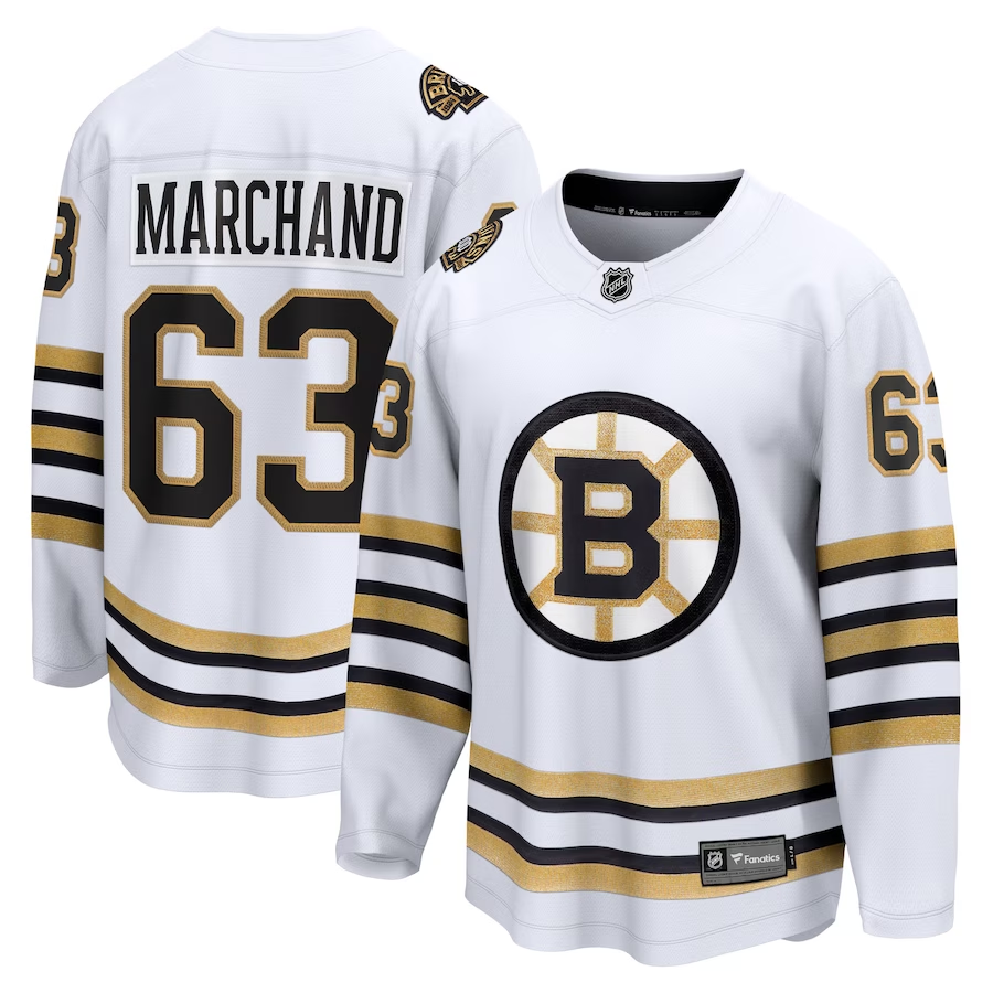 Men's Boston Bruins Brad Marchand #63 White Replica Player jersey