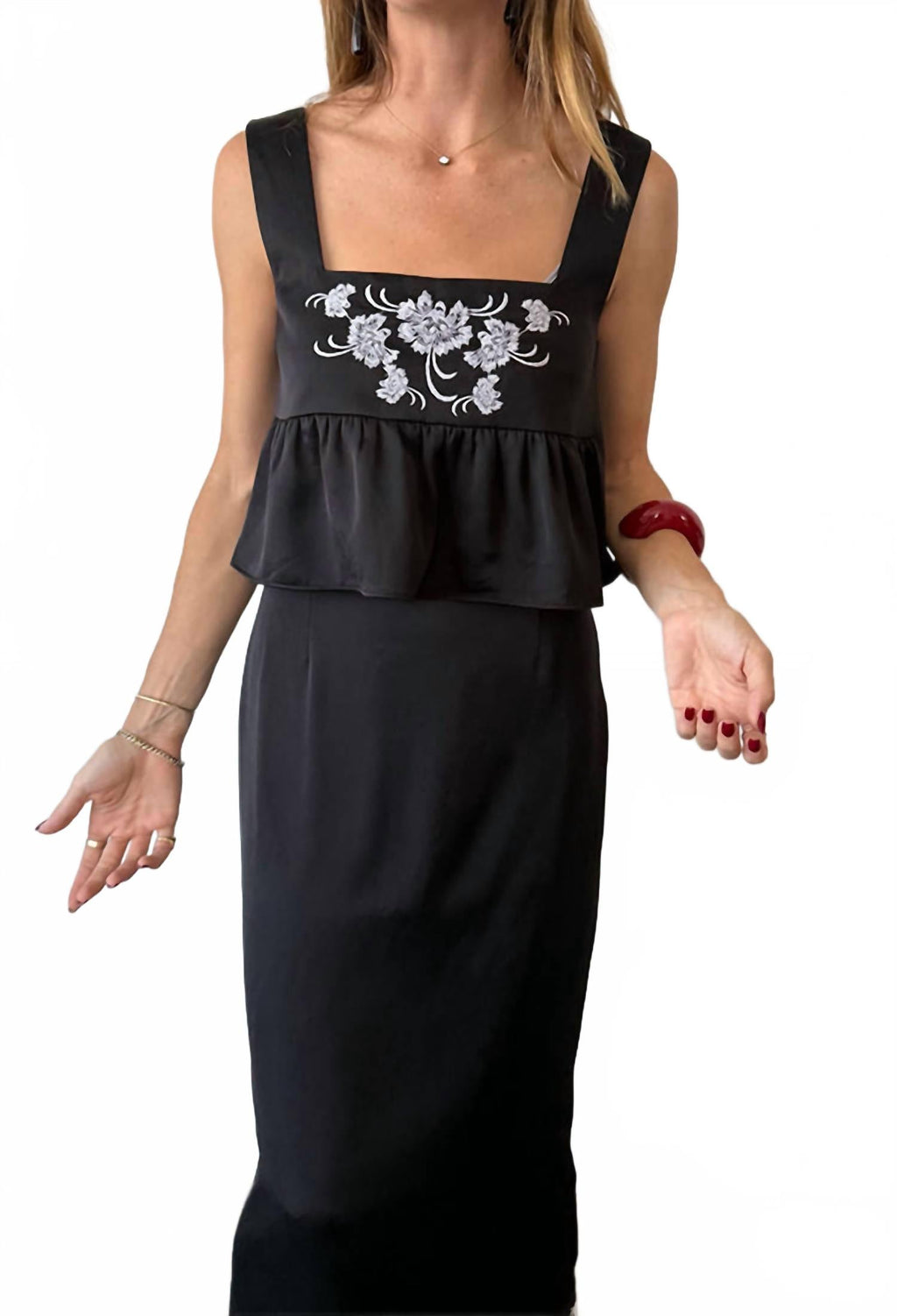 Katarina Satin Square Neck Top In Black