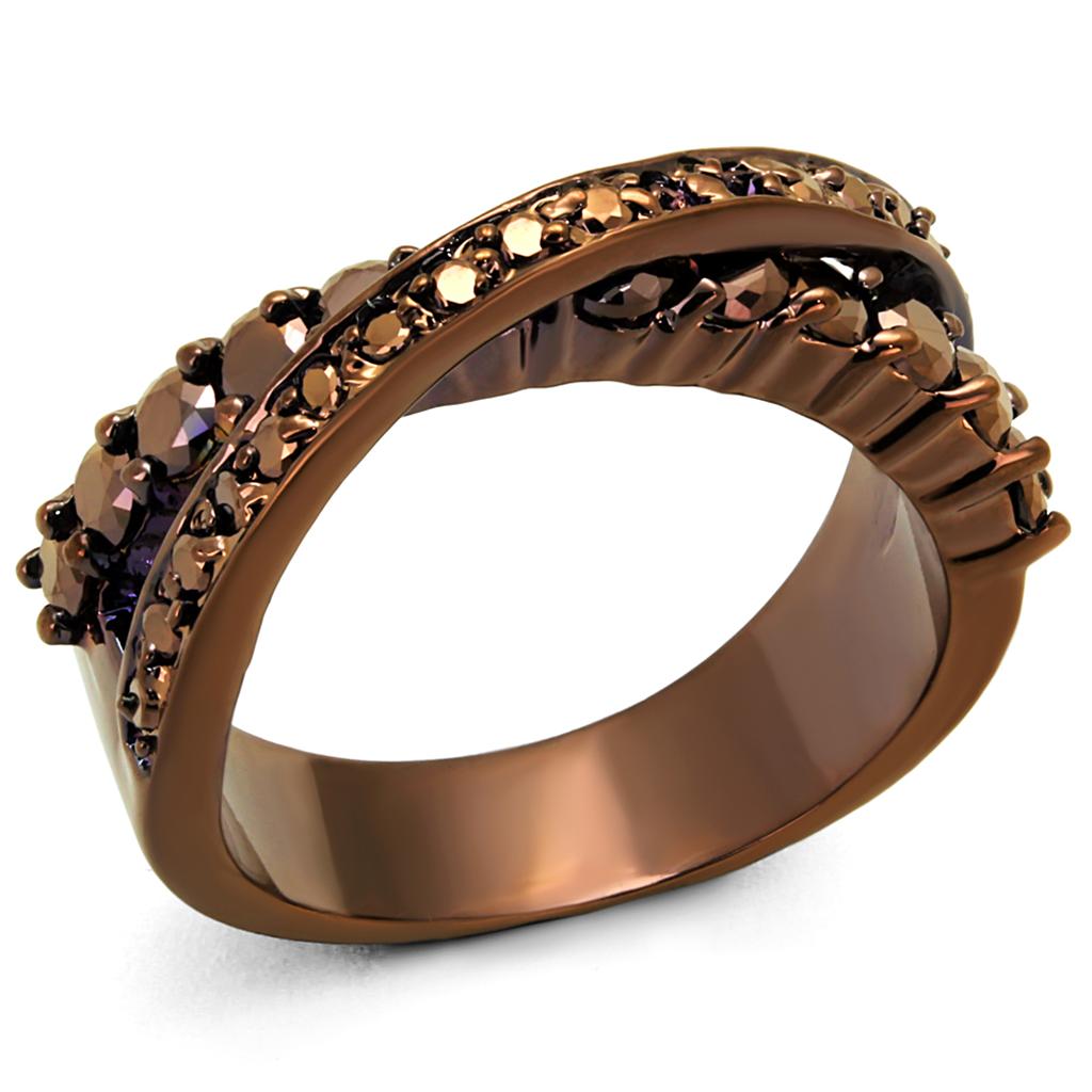 IP Coffee light Brass Ring with AAA Grade CZ in Light Coffee