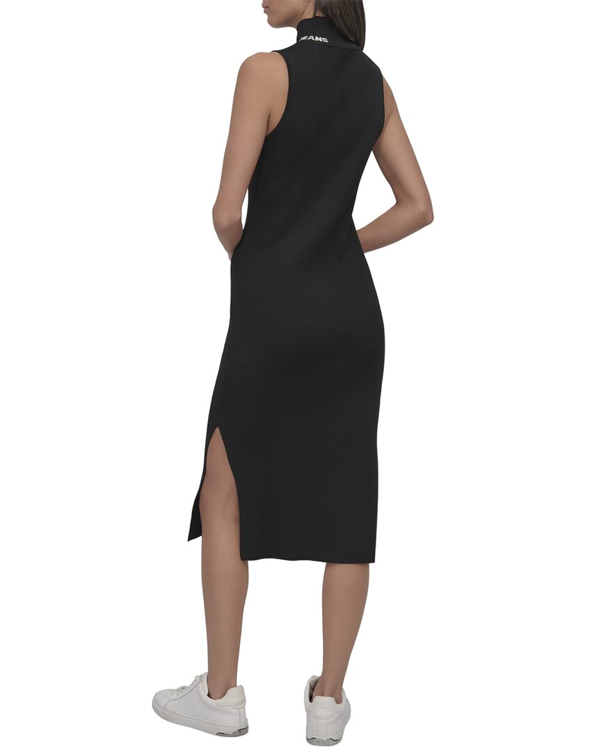DKNY Mock Neck Rib Midi Dress With Logo At Neck