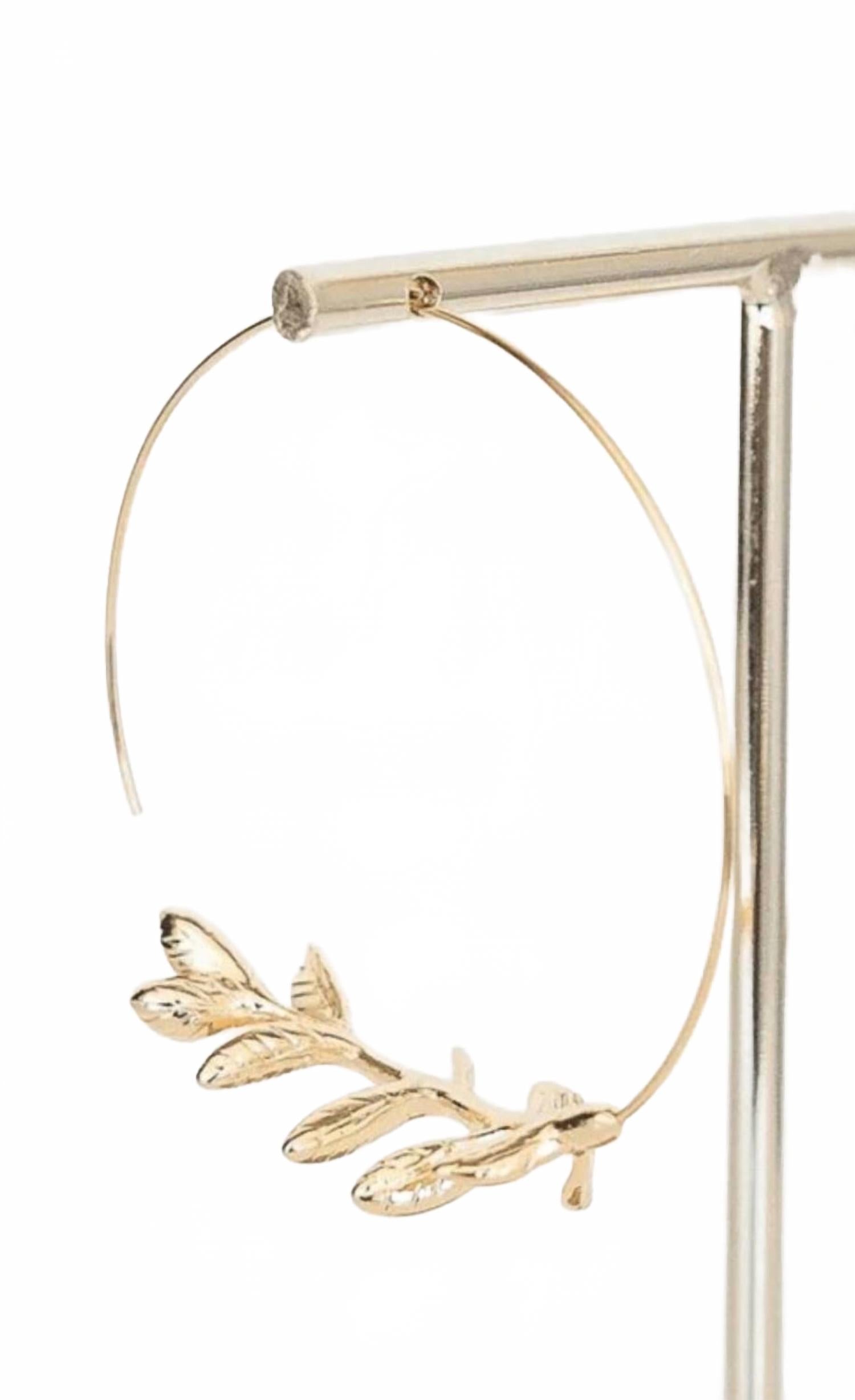 Women's Emory Thin Hoop With Leaf Earrings In Gold