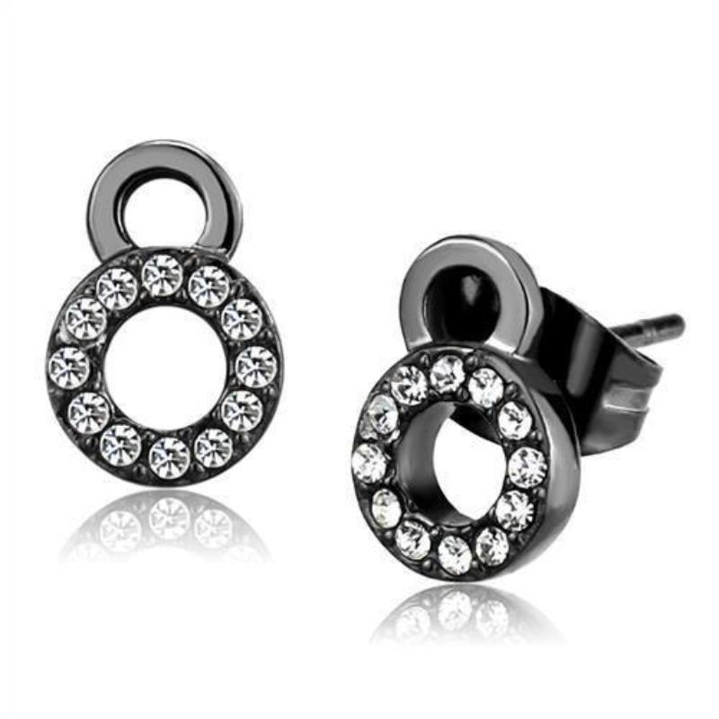 IP Light Black Stainless Steel Earrings with Top Grade Crystal in Clear