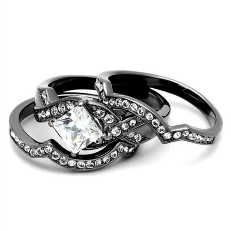 IP Light Black Stainless Steel Ring with AAA Grade CZ in Clear