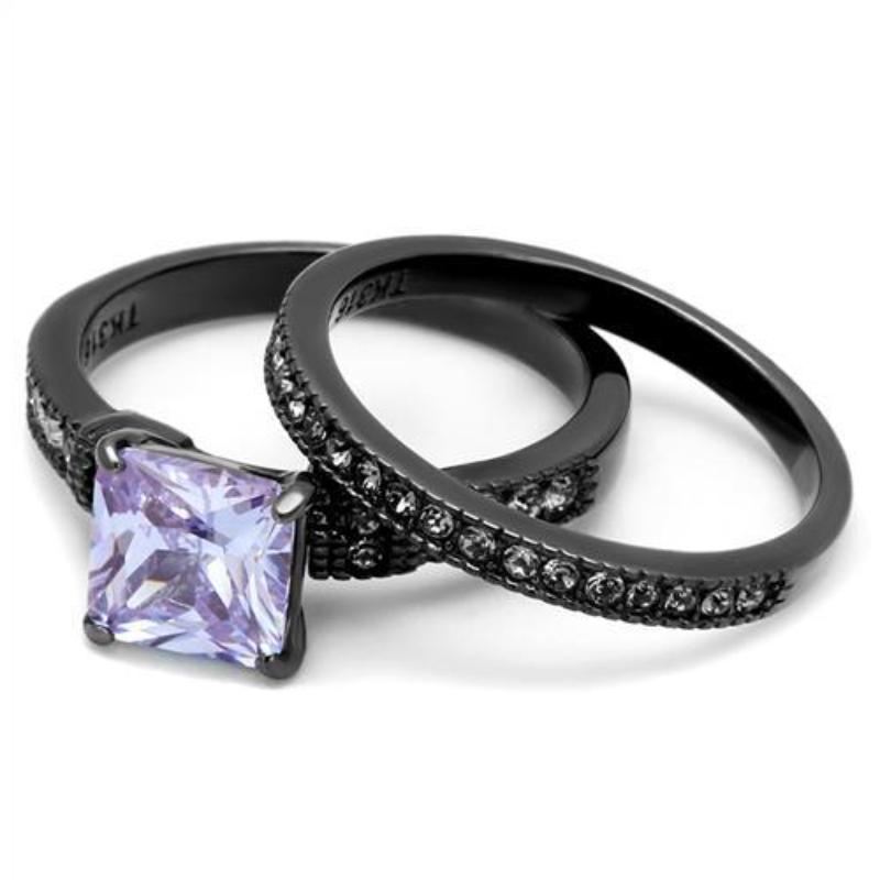 IP Light Black Stainless Steel Ring with AAA Grade CZ in Light Amethyst