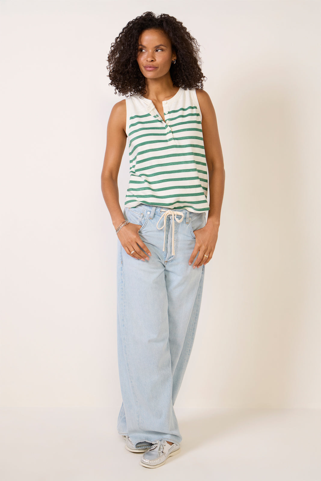 Women's Esme Striped Henley Tank Top