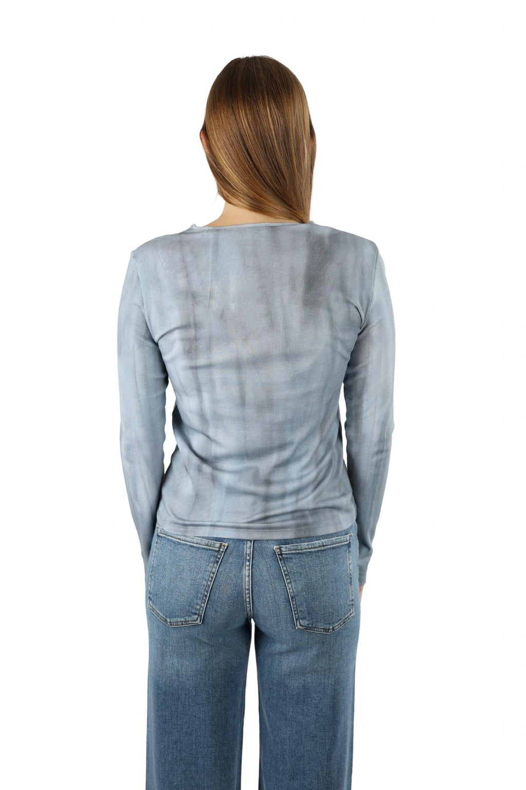 Printed Long Sleeve Crewneck Top In Azura