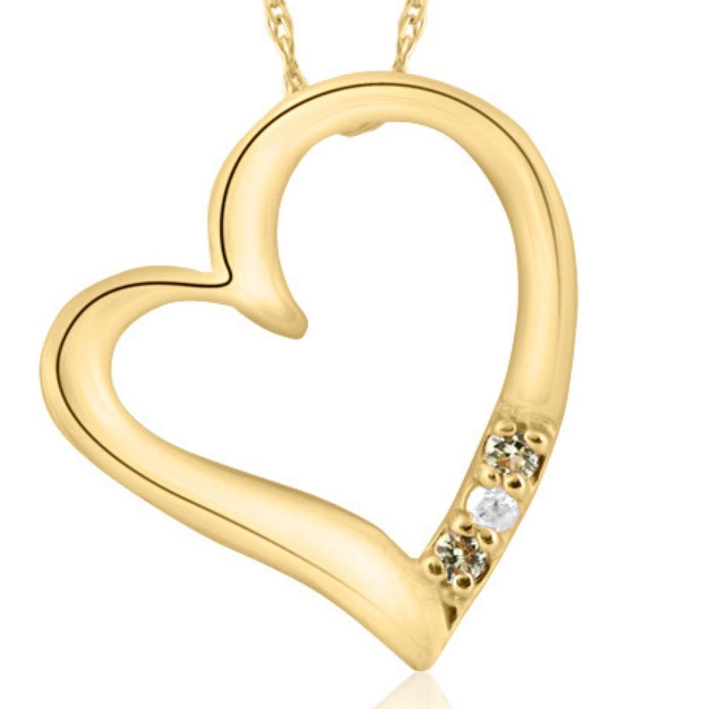 Diamond & Peridot Heart Pendant 3-Stone 10K Yellow Gold with 18" Chain
