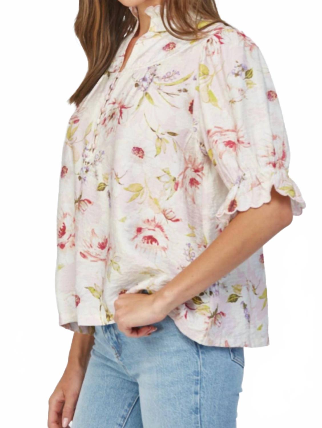 Ruffle Stand Collar Floral Blouse In English Roses