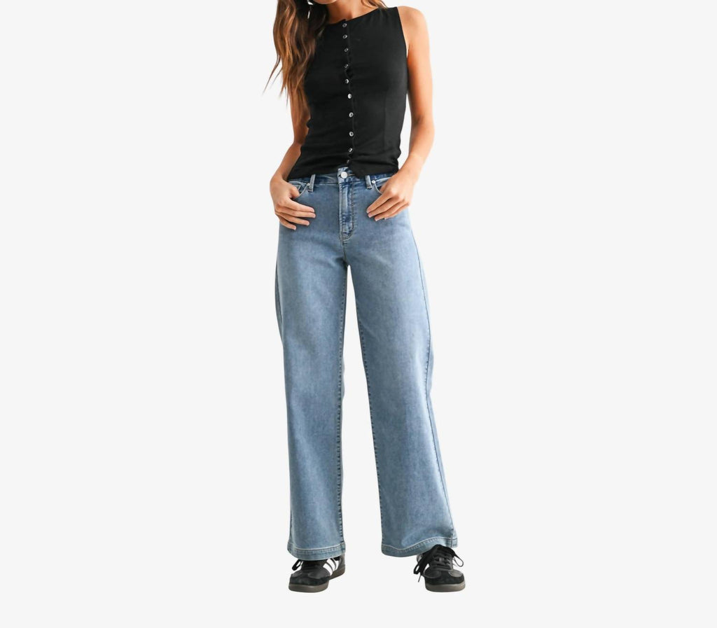 Slim Wide Leg Sweat-Denim Jean In Blue