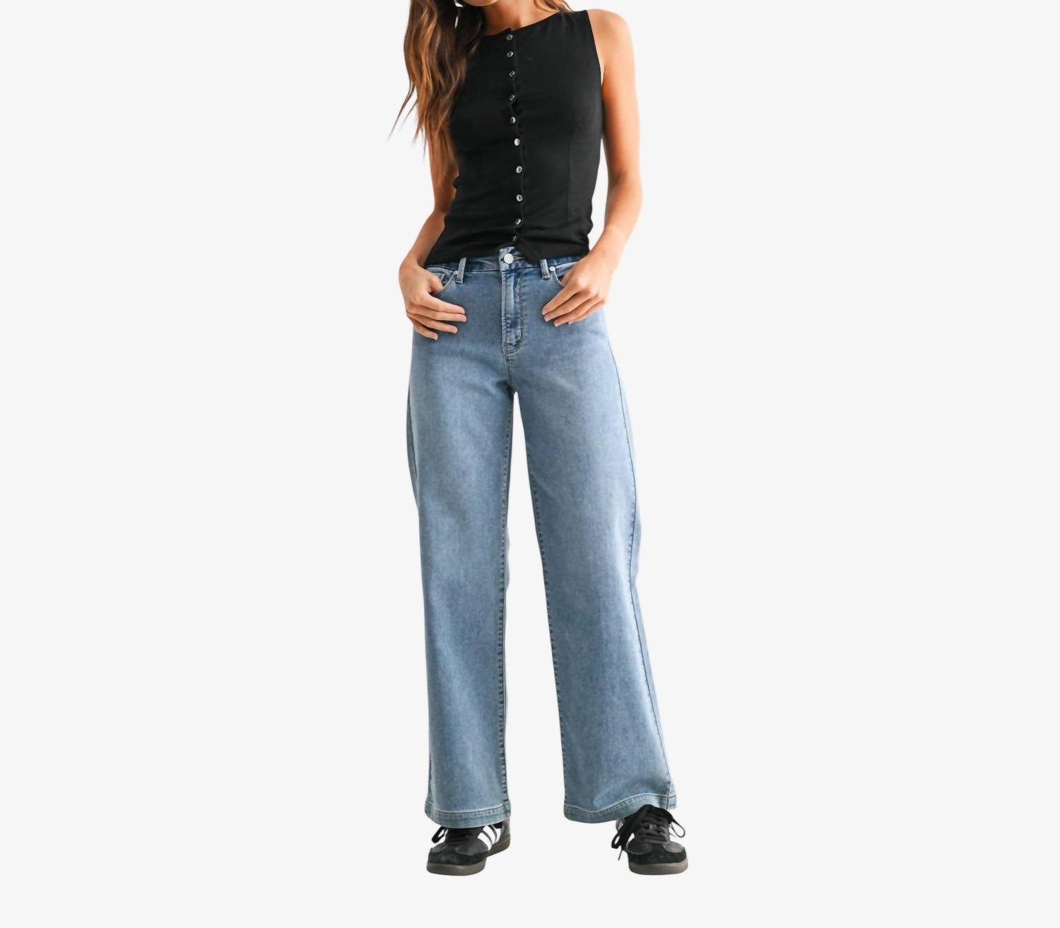 Slim Wide Leg Sweat-Denim Jean In Blue